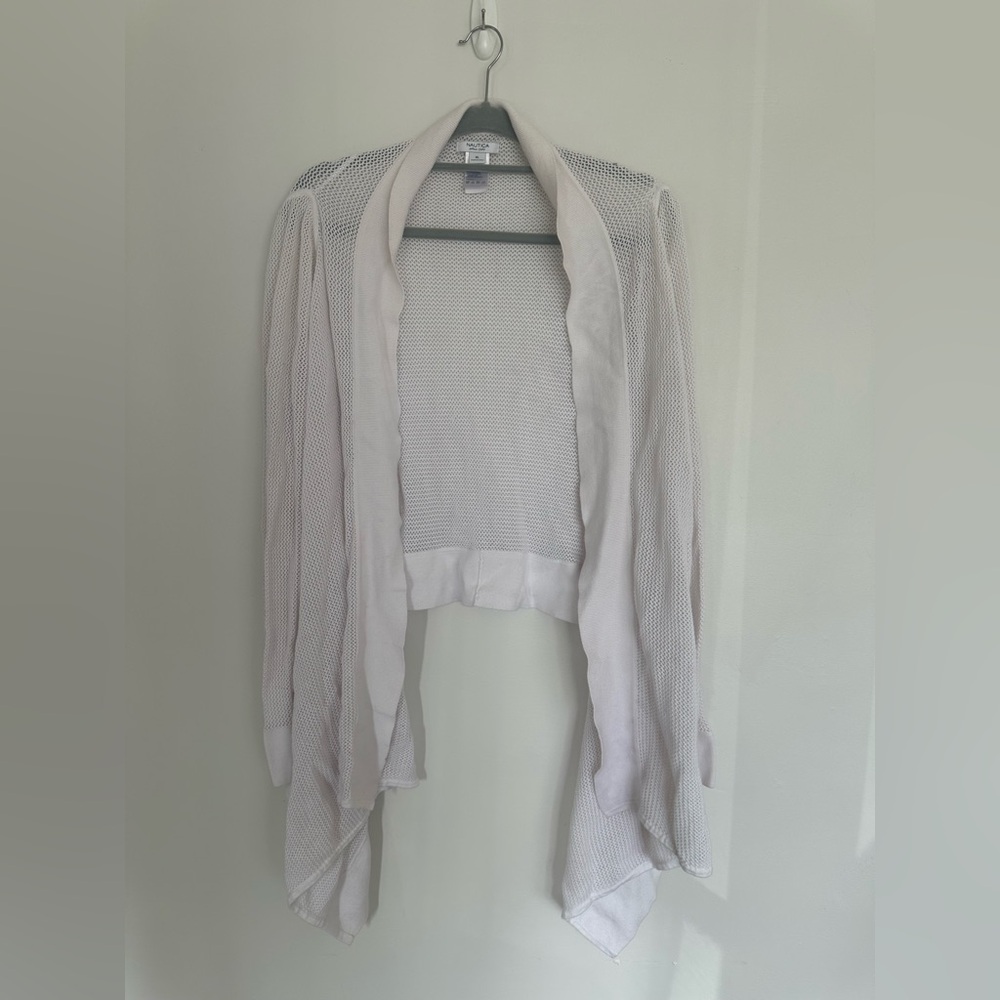Nautica Women’s Off White Open Knit Waterfall Cardigan Sweater XL